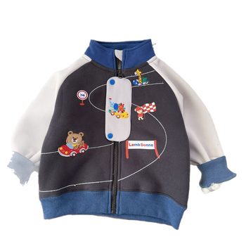 Dječja fleece jakna za zimu, unisex, stojeće ovratnik, zatvarač, uzorak crtani