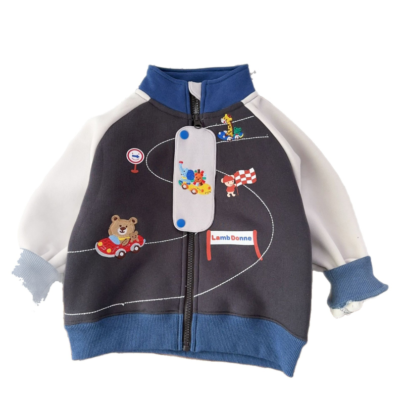 Dječja fleece jakna za zimu, unisex, stojeće ovratnik, zatvarač, uzorak crtani