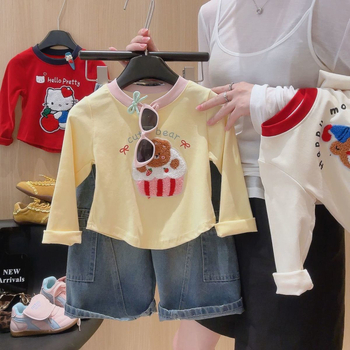 Tricou pentru copii din 95% bumbac, imprimeu cu desene animate, mâneci lungi, guler rotund