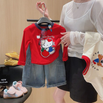 Tricou pentru copii din 95% bumbac, imprimeu cu desene animate, mâneci lungi, guler rotund