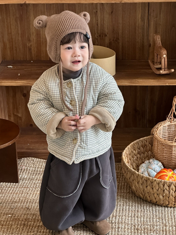 Dječji debeli karirani pamučni set jakna i hlače, korejskog stila, s fleece podstavom, jesen-zima 2025, za dob 1–3 godine.