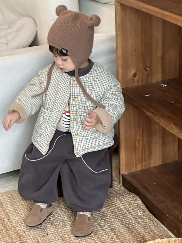 Dječji debeli karirani pamučni set jakna i hlače, korejskog stila, s fleece podstavom, jesen-zima 2025, za dob 1–3 godine.