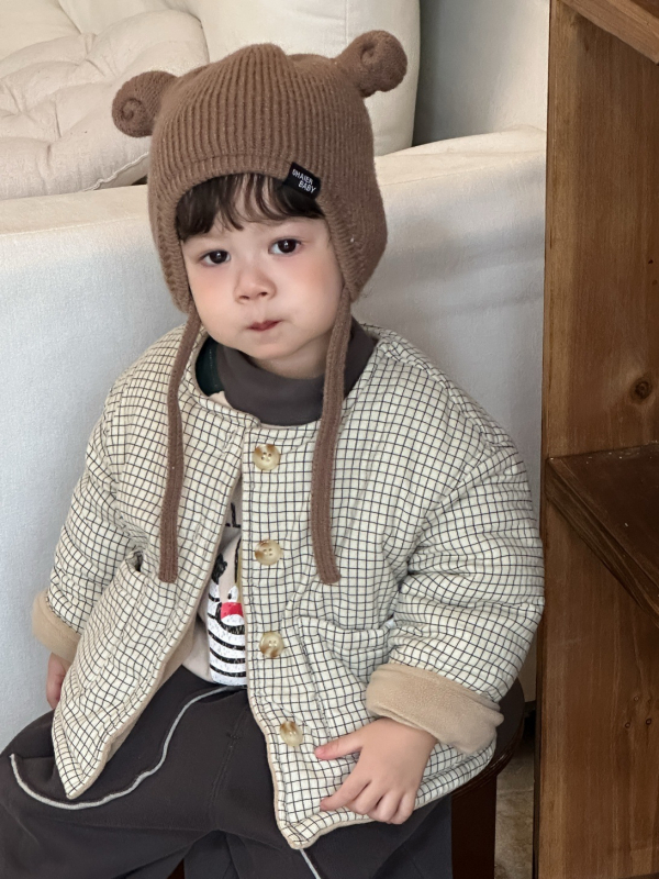 Dječji debeli karirani pamučni set jakna i hlače, korejskog stila, s fleece podstavom, jesen-zima 2025, za dob 1–3 godine.