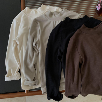 Dječje pamučno majica s dugim rukavima, korejski stil, visok ovratnik, mekana tkanina, jednobojni uzorak