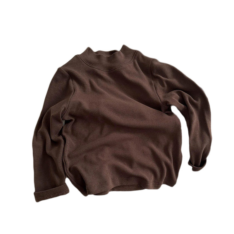 Dječje pamučno majica s dugim rukavima, korejski stil, visok ovratnik, mekana tkanina, jednobojni uzorak