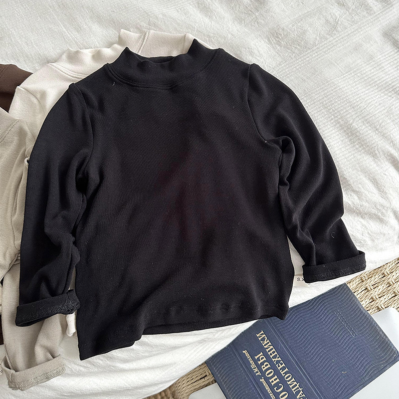 Dječje pamučno majica s dugim rukavima, korejski stil, visok ovratnik, mekana tkanina, jednobojni uzorak