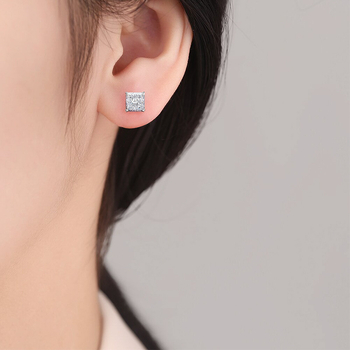 Naušnice: bakar, četverokutni geometrijski oblik, dijamantno brušenje, Silver meimei, lagani luksuzni stil, za žene, proljeće 2025