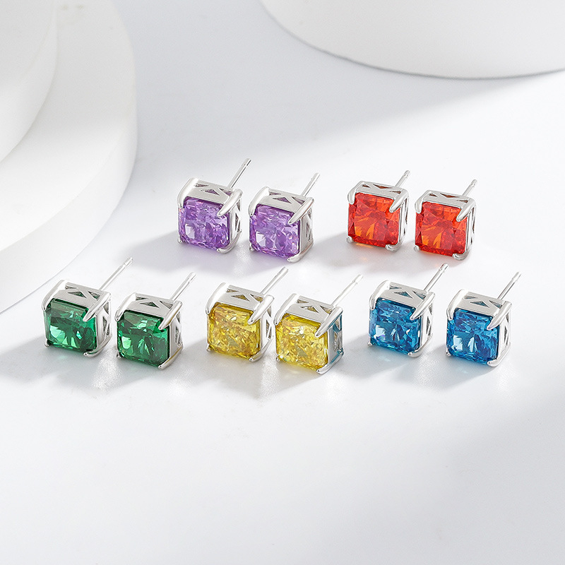 Naušnice: bakar, četverokutni geometrijski oblik, dijamantno brušenje, Silver meimei, lagani luksuzni stil, za žene, proljeće 2025