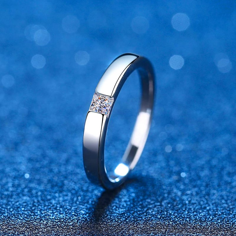 Prsten od srebra 925 s moissanitom - unisex, geometrijski kvadrat, 0,3 ct, elektroplatinirano