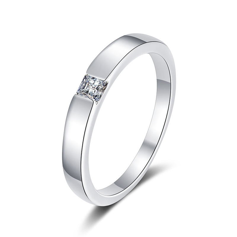 Prsten od srebra 925 s moissanitom - unisex, geometrijski kvadrat, 0,3 ct, elektroplatinirano