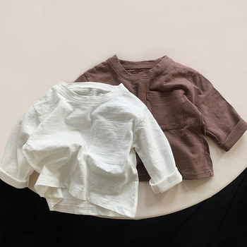 Tricou copii cu mânecă lungă – amestec bambus-bumbac, guler rotund, stil coreean, unisex, 3–8 ani