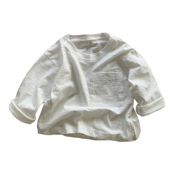 Tricou copii cu mânecă lungă – amestec bambus-bumbac, guler rotund, stil coreean, unisex, 3–8 ani