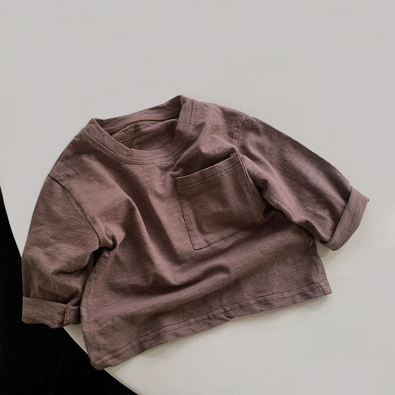 Tricou copii cu mânecă lungă – amestec bambus-bumbac, guler rotund, stil coreean, unisex, 3–8 ani