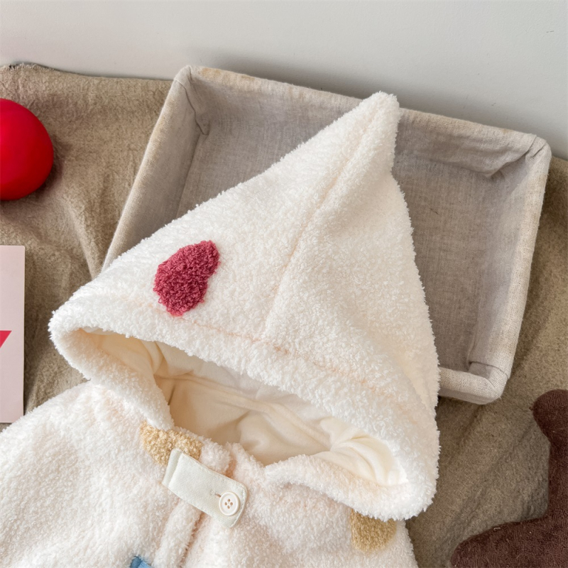 Baba kapucnis palást őszre-télre, vastag poliészter, egysoros záródás, karikatúra mintázat