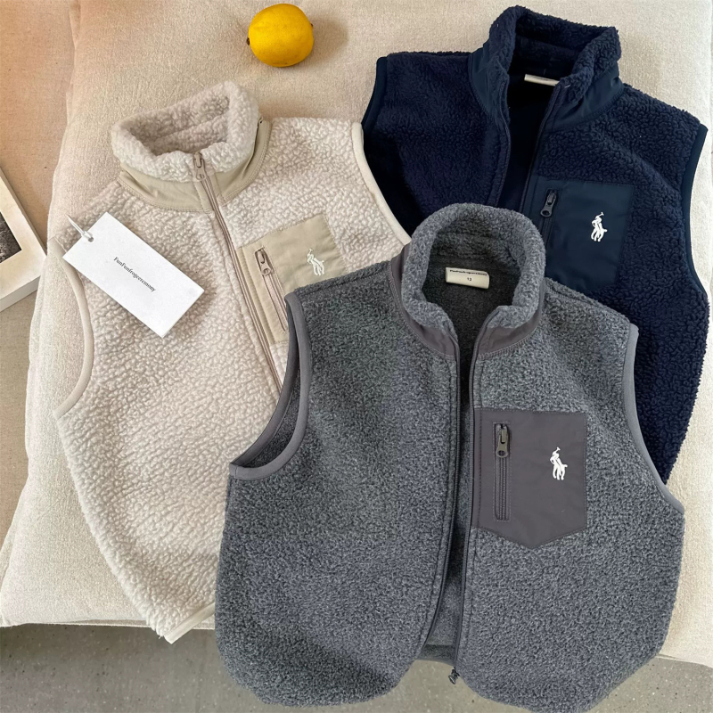 Little Bear Vestă pentru copii – fleece dublu față, căptușeală din bumbac, fermoar, gros, pentru 3–8 ani, iarnă/toamnă