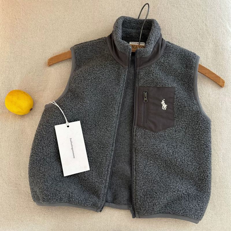 Little Bear Vestă pentru copii – fleece dublu față, căptușeală din bumbac, fermoar, gros, pentru 3–8 ani, iarnă/toamnă