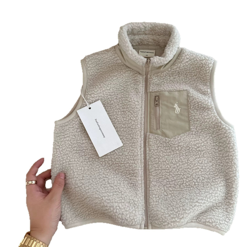 Little Bear Vestă pentru copii – fleece dublu față, căptușeală din bumbac, fermoar, gros, pentru 3–8 ani, iarnă/toamnă