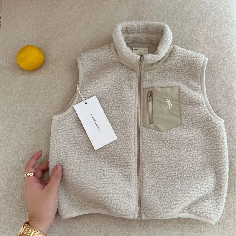 Little Bear Vestă pentru copii – fleece dublu față, căptușeală din bumbac, fermoar, gros, pentru 3–8 ani, iarnă/toamnă