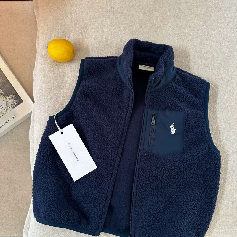 Little Bear Vestă pentru copii – fleece dublu față, căptușeală din bumbac, fermoar, gros, pentru 3–8 ani, iarnă/toamnă