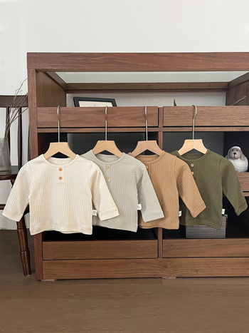 Tricou pentru copii în stil coreean, cu mâneci lungi, bumbac 93%, material tratat fin, guler rotund, pentru sugari și copii mici 0–3 ani