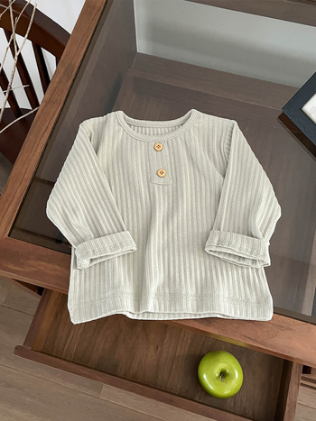 Tricou pentru copii în stil coreean, cu mâneci lungi, bumbac 93%, material tratat fin, guler rotund, pentru sugari și copii mici 0–3 ani