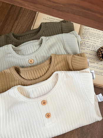 Tricou pentru copii în stil coreean, cu mâneci lungi, bumbac 93%, material tratat fin, guler rotund, pentru sugari și copii mici 0–3 ani