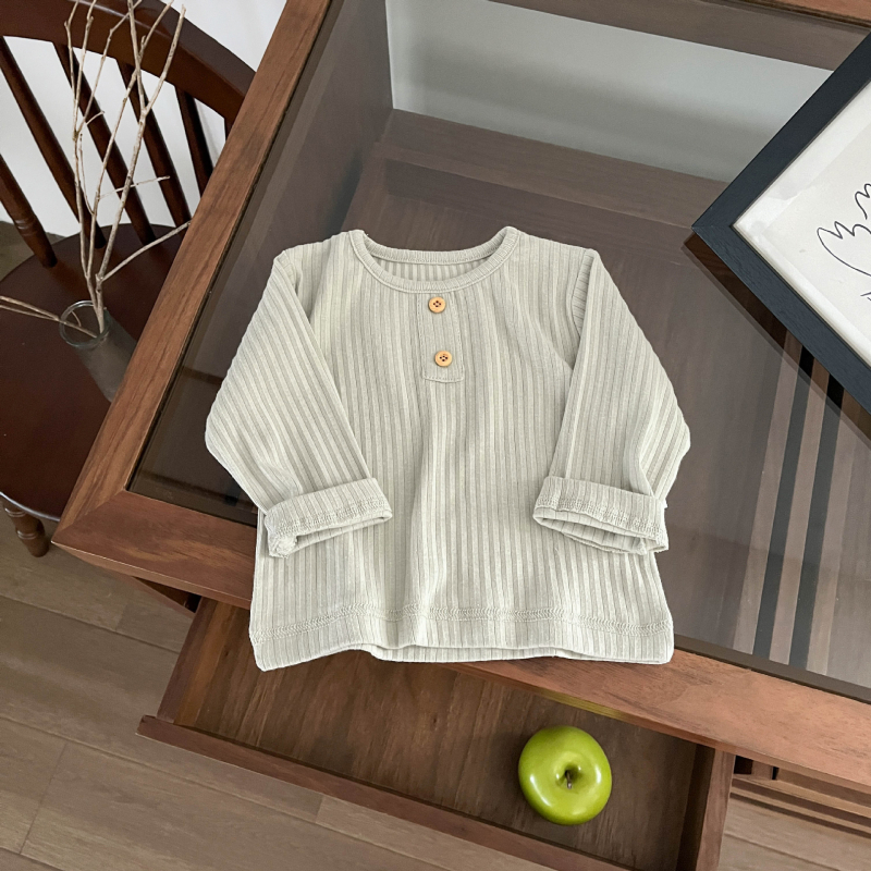 Tricou pentru copii în stil coreean, cu mâneci lungi, bumbac 93%, material tratat fin, guler rotund, pentru sugari și copii mici 0–3 ani