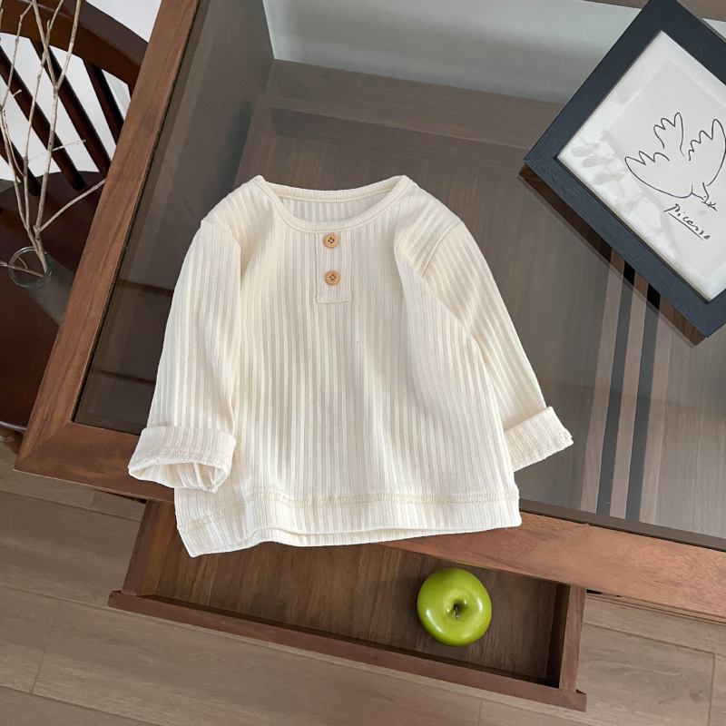 Tricou pentru copii în stil coreean, cu mâneci lungi, bumbac 93%, material tratat fin, guler rotund, pentru sugari și copii mici 0–3 ani