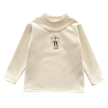 Lányoknak készült fleece alapréteg felső virágmintával, kerek nyakkal, hosszú ujjú, téli és őszi szezonhoz, anyag: poliészter 93,6% / spandex 6,4%