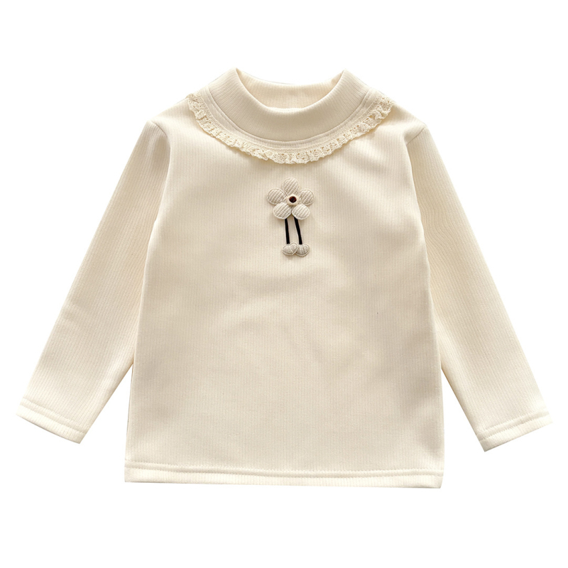 Lányoknak készült fleece alapréteg felső virágmintával, kerek nyakkal, hosszú ujjú, téli és őszi szezonhoz, anyag: poliészter 93,6% / spandex 6,4%