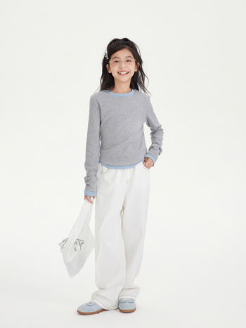 Top tricotat pentru fete, cu mâneci lungi, în dungi, guler rotund, 95% bumbac, stil coreean