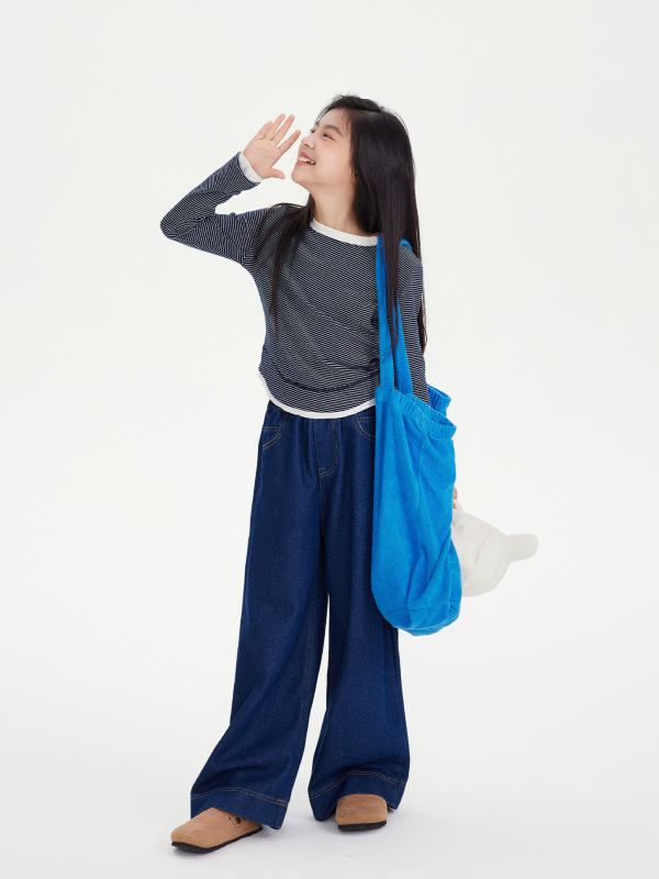 Top tricotat pentru fete, cu mâneci lungi, în dungi, guler rotund, 95% bumbac, stil coreean