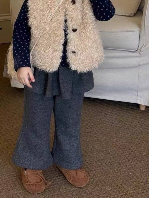 Vestă tricotată pentru copii, versiune coreeană, din blană artificială, groasă, închidere cu nasturi, căptușeală și umplutură din poliester