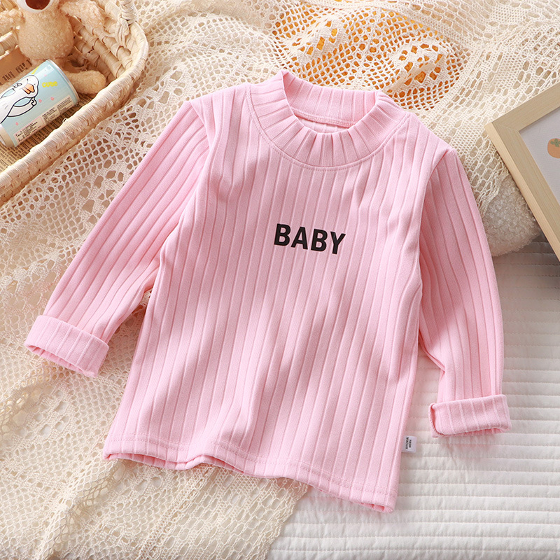 Gyerekeknek szóló bázisréteg felső közepesen magas gallérral, hosszú ujjú, egyszínű, 95% poliészter, csiszolt felület