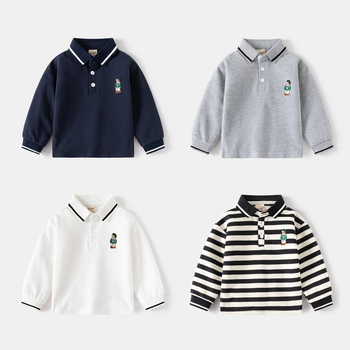 Παιδικό πόλο πουκάμισο, άνετο στυλ, βαμβακερό ύφασμα, εκτύπωση με καρτούν, κέντημα, για αγόρια 3–8 ετών