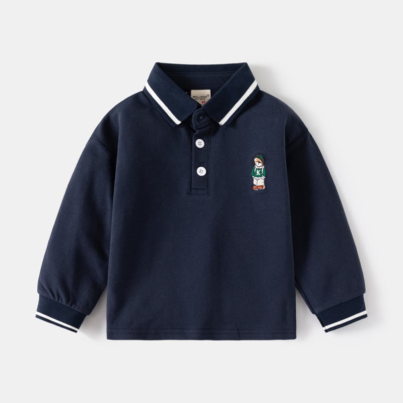 Παιδικό πόλο πουκάμισο, άνετο στυλ, βαμβακερό ύφασμα, εκτύπωση με καρτούν, κέντημα, για αγόρια 3–8 ετών