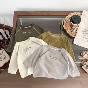 Tricou pentru bebeluți, stil coreean, mâneci lungi, din bumbac, guler rotund, material moale, pentru sugari și copii mici