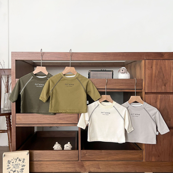 Tricou pentru bebeluți, stil coreean, mâneci lungi, din bumbac, guler rotund, material moale, pentru sugari și copii mici