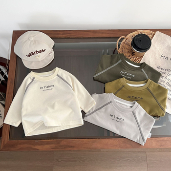 Tricou pentru bebeluți, stil coreean, mâneci lungi, din bumbac, guler rotund, material moale, pentru sugari și copii mici