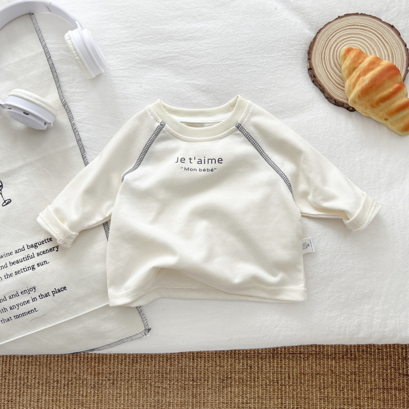 Tricou pentru bebeluți, stil coreean, mâneci lungi, din bumbac, guler rotund, material moale, pentru sugari și copii mici