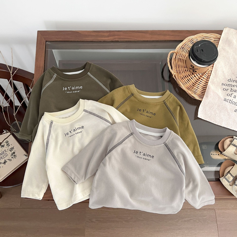 Tricou pentru bebeluți, stil coreean, mâneci lungi, din bumbac, guler rotund, material moale, pentru sugari și copii mici