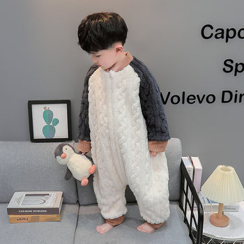 Dječja jednodjelna pidžama-spavaća vreća, debeli koralni pliš, crtež uzorak, korejski stil