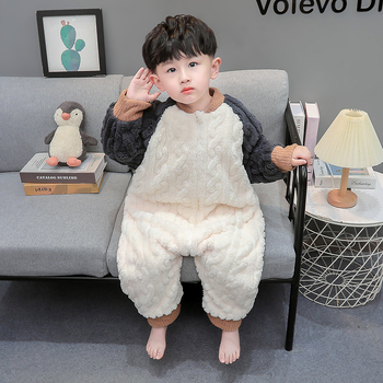 Dječja jednodjelna pidžama-spavaća vreća, debeli koralni pliš, crtež uzorak, korejski stil