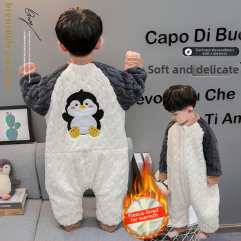 Laste üksiktükiline pajama magamiskott, paks coral fleece, multikas muster, Korea stiil