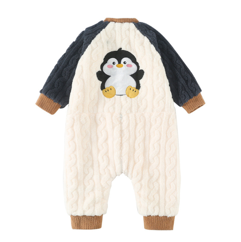 Dječja jednodjelna pidžama-spavaća vreća, debeli koralni pliš, crtež uzorak, korejski stil