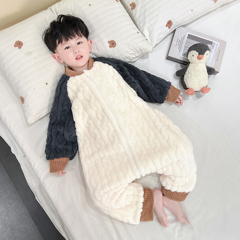 Dječja jednodjelna pidžama-spavaća vreća, debeli koralni pliš, crtež uzorak, korejski stil