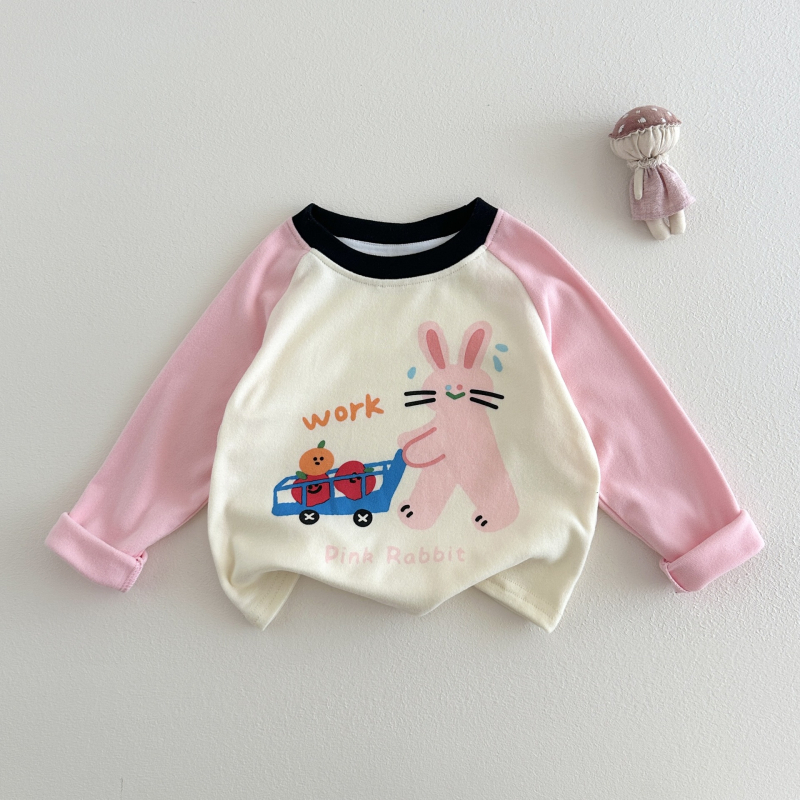 Tricou pentru copii cu mânecă lungă din amestec de bumbac, guler rotund, unisex, model desen animat