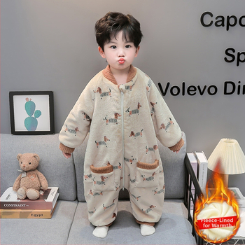 Laste ühes osas ööriided talveks, paks fleece, 100% polüester, karikatuurmuster, Korea stiil