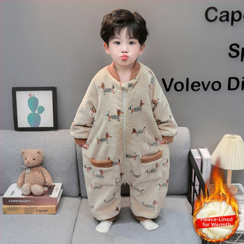 Laste ühes osas ööriided talveks, paks fleece, 100% polüester, karikatuurmuster, Korea stiil