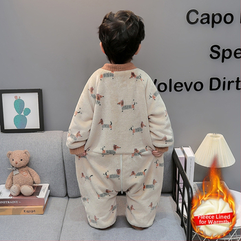 Laste ühes osas ööriided talveks, paks fleece, 100% polüester, karikatuurmuster, Korea stiil